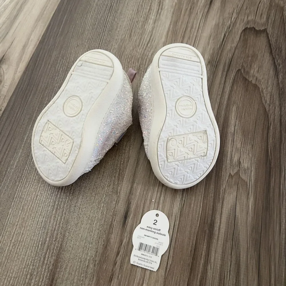 Wonder Nation Iridescent Glitter Velcro Sneakers Girls Size 2 White